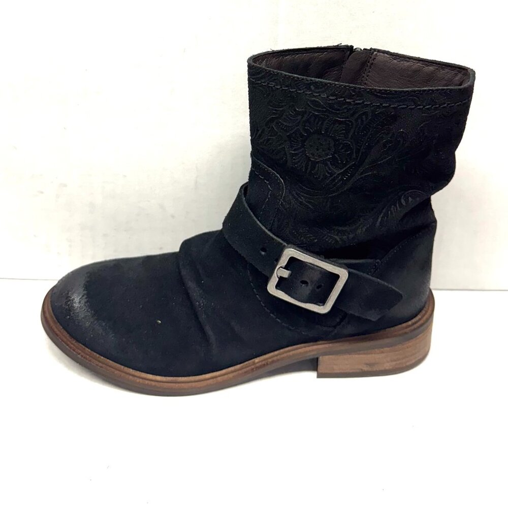 MIZ MOOZ SUEDE PRINTED LEATHER BOOT SIDE BUCKLE 37EU / 7US BLACK Z-69 - Picture 4 of 4